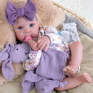 20 Inches Light Purple Realistic Newborn Soft Cloth Body Doll And Feeding Set
